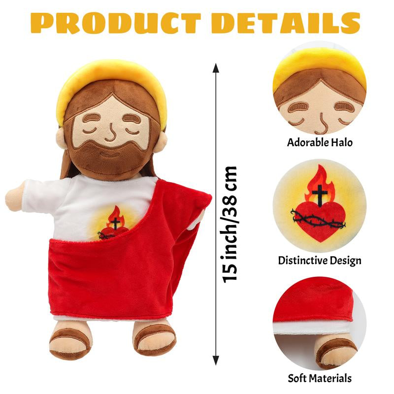 Yelakey Breathing Jesus Plush Toys with Light & Sound, Jesus Stuffed Animal Breathing Plushy Doll, Christian Catholic Religious Plushie Chr