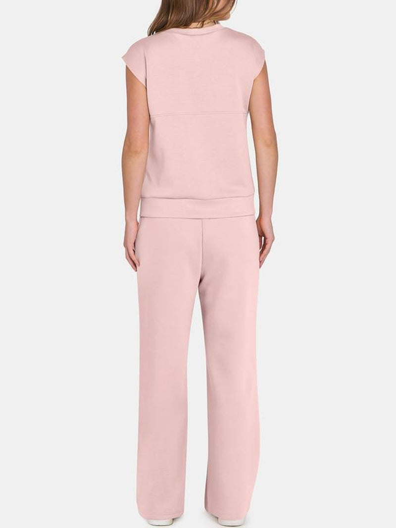 Women'S Solid Tank Top & Drawstring Waist Pants Two-Piece Set, Casual Basic Fitted Sleeveless round Neck Top & Trousers for Daily Wear, Ladies Two-Piece Outfits for All Seasons, Cozy Lounge Set, Womenswear, Clothes, Casual Fashion Set