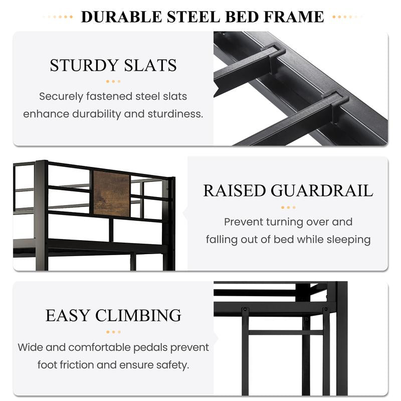 SHA CERLIN Metal Twin Loft Bed Frame with Stairs & Full-Length Guardrail, 【Frame Only No Mattress】Space-Saving, Juniors and Adults, Noise Free#Tiktokshopbacktoschool