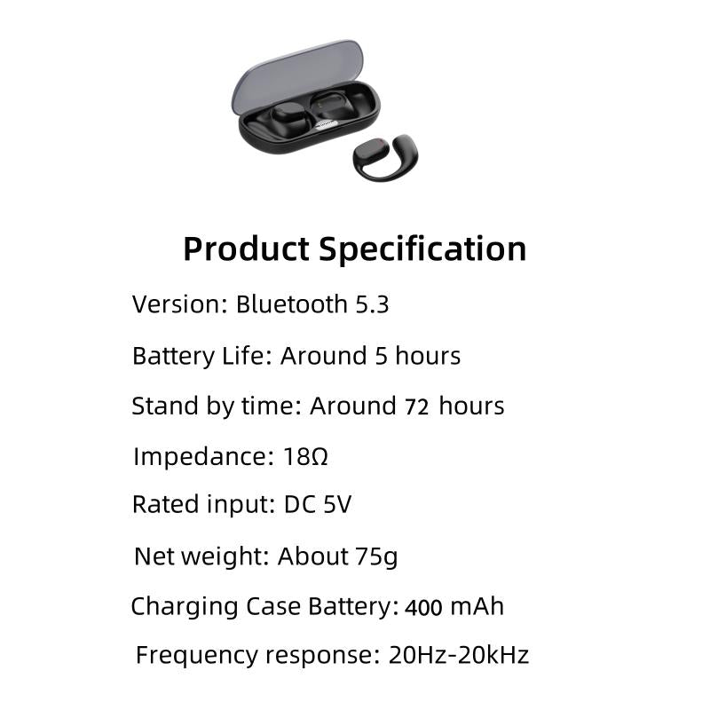 Enfun Wireless Earbuds Open Headphones, Long Play Back Earphones in Ear Waterproof with Microphone LED Display for Sports Running Earbuds