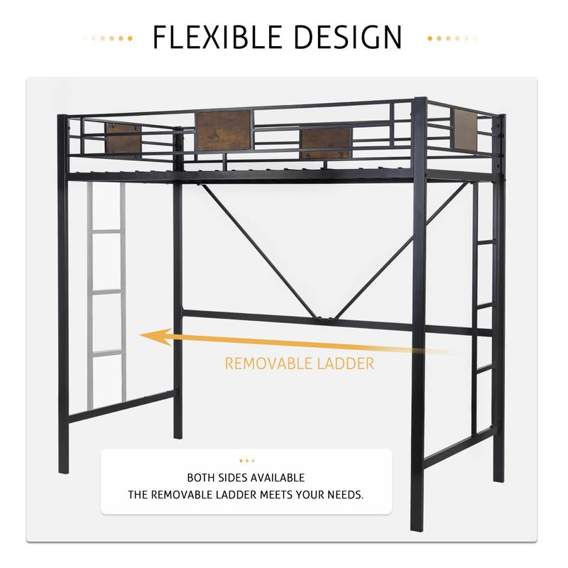 SHA CERLIN Metal Twin Loft Bed Frame with Stairs & Full-Length Guardrail, 【Frame Only No Mattress】Space-Saving, Juniors and Adults, Noise Free#Tiktokshopbacktoschool