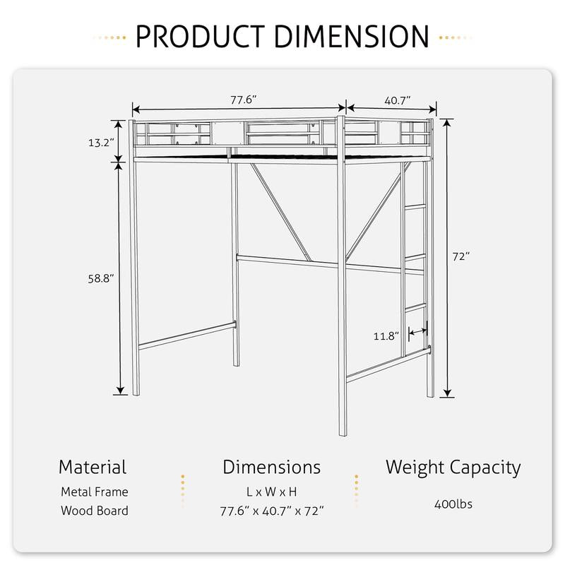 SHA CERLIN Metal Twin Loft Bed Frame with Stairs & Full-Length Guardrail, 【Frame Only No Mattress】Space-Saving, Juniors and Adults, Noise Free#Tiktokshopbacktoschool