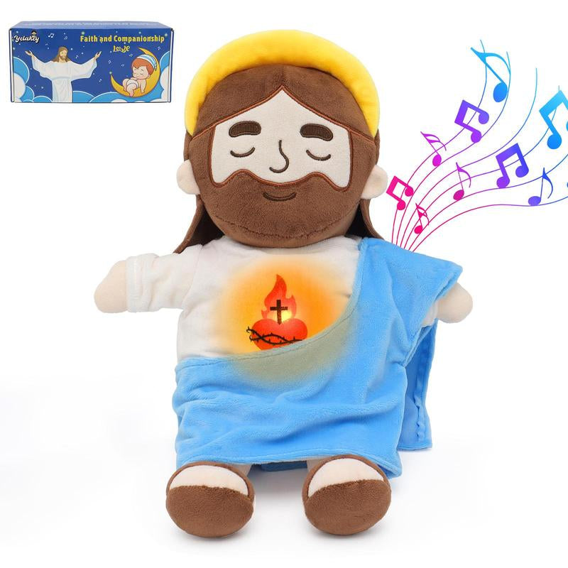 Yelakey Breathing Jesus Plush Toys with Light & Sound, Jesus Stuffed Animal Breathing Plushy Doll, Christian Catholic Religious Plushie Chr