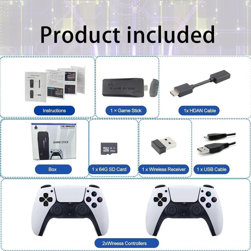 2025 New Retro Gaming Console with White Controllers, 9 Emulators, 20,000+ Games, 4K HDMI Output, 2.4Ghz Wireless Controller, Plug & Play (64GB)