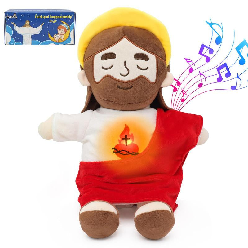 Yelakey Breathing Jesus Plush Toys with Light & Sound, Jesus Stuffed Animal Breathing Plushy Doll, Christian Catholic Religious Plushie Chr