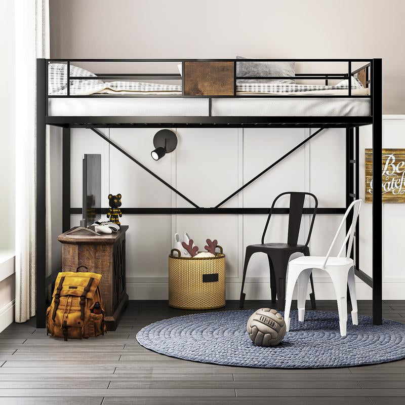 SHA CERLIN Metal Twin Loft Bed Frame with Stairs & Full-Length Guardrail, 【Frame Only No Mattress】Space-Saving, Juniors and Adults, Noise Free#Tiktokshopbacktoschool
