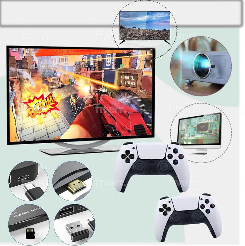 2025 New Retro Gaming Console with White Controllers, 9 Emulators, 20,000+ Games, 4K HDMI Output, 2.4Ghz Wireless Controller, Plug & Play (64GB)