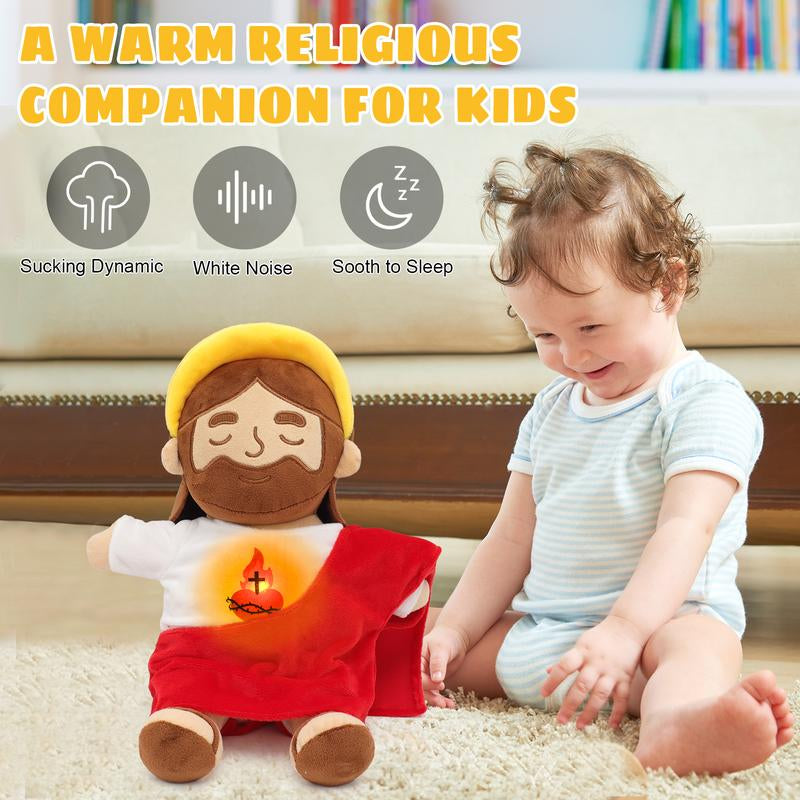 Yelakey Breathing Jesus Plush Toys with Light & Sound, Jesus Stuffed Animal Breathing Plushy Doll, Christian Catholic Religious Plushie Chr