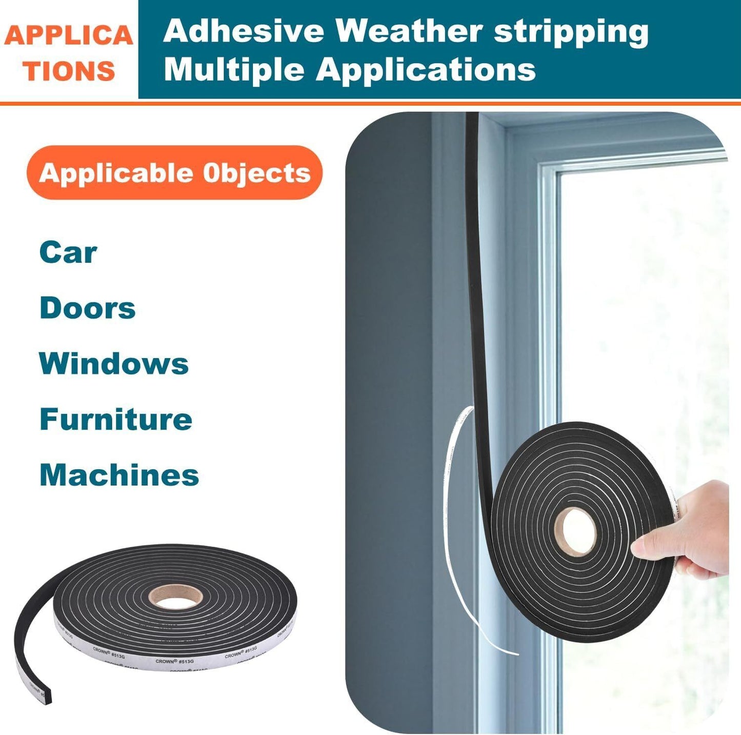 Weather Stripping Door Seal - Adhesive Foam Tape for Soundproofing and Weatherproofing