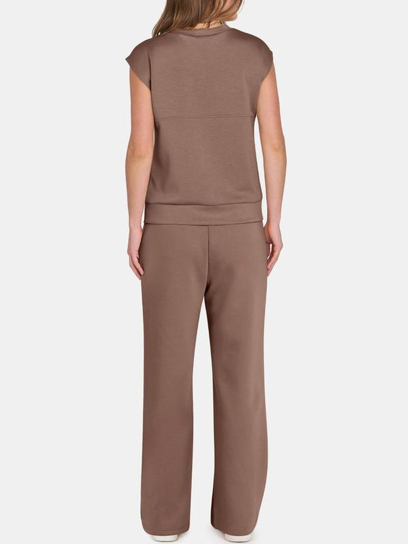 Women'S Solid Tank Top & Drawstring Waist Pants Two-Piece Set, Casual Basic Fitted Sleeveless round Neck Top & Trousers for Daily Wear, Ladies Two-Piece Outfits for All Seasons, Cozy Lounge Set, Womenswear, Clothes, Casual Fashion Set
