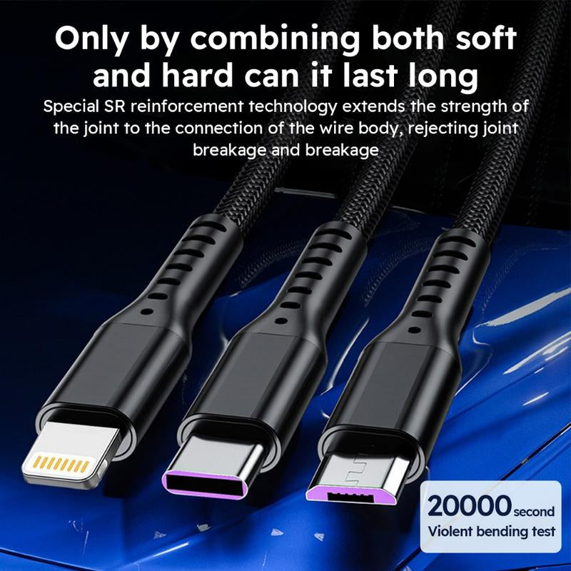 Jogrytece 2Pcs 1.2M/4Ft 66W Super Fast Charging USB Cable Mfi Certified 3 in 1 USB Charging Cable with Type-C, Micro USB, IP Port for Most Phones/Iphones/Tablets C Android Device Smartphone Cellphone Electronic Charger