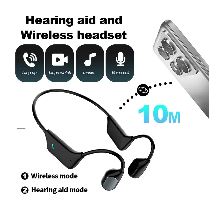 Ergonomic Fit Headset Hearing Aids Rechargeable Headphone Wireless Earphones Bone Conduction Headset for Elderly