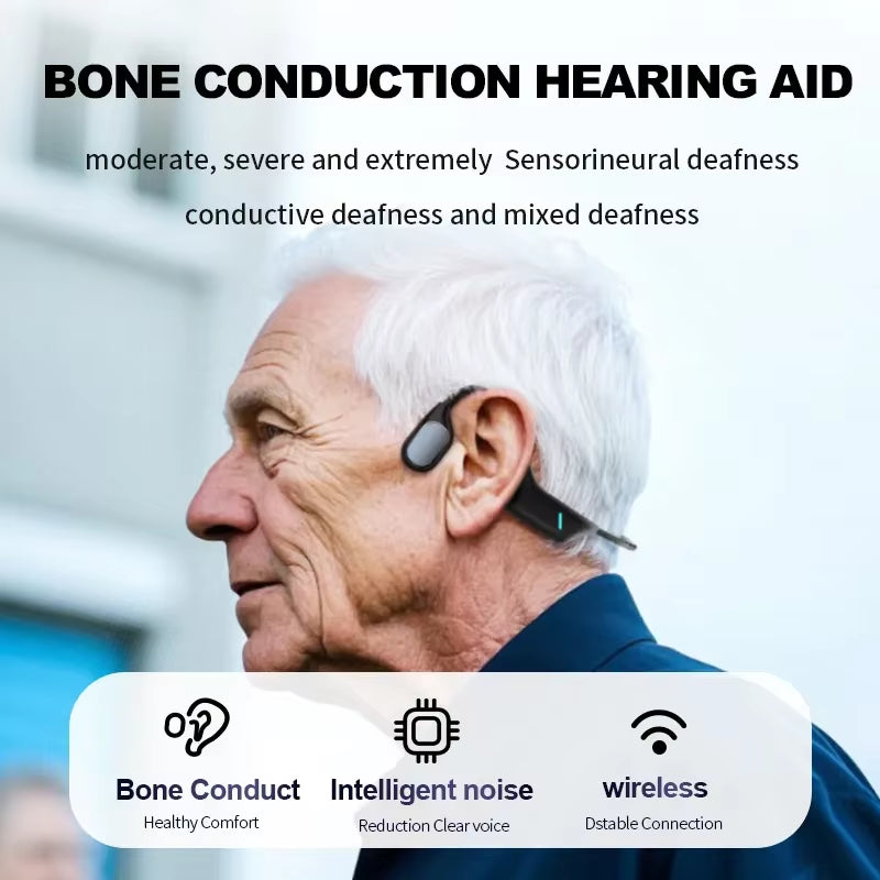 Ergonomic Fit Headset Hearing Aids Rechargeable Headphone Wireless Earphones Bone Conduction Headset for Elderly