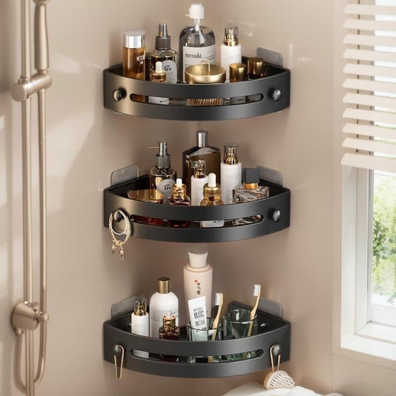 3-Pack Black Triangle Shower Caddy, 3-Tier Corner Shelves Shower Storage Rack, Drill Free Wall Mountshower Organizer, 40Lbs Load Capacity Bathroomaccessories Towels Hook Toiletries