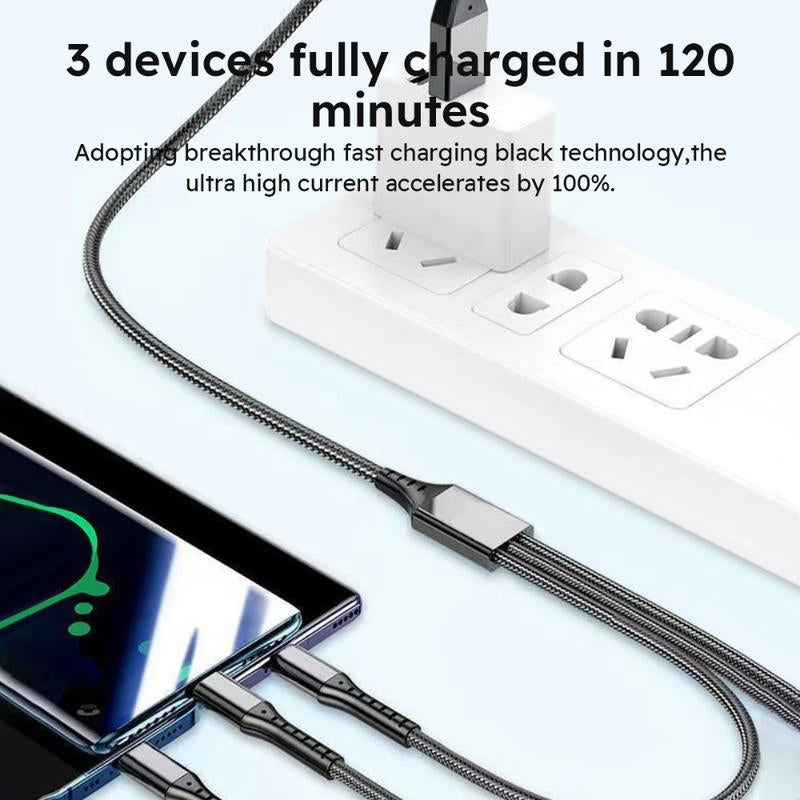 Jogrytece 2Pcs 1.2M/4Ft 66W Super Fast Charging USB Cable Mfi Certified 3 in 1 USB Charging Cable with Type-C, Micro USB, IP Port for Most Phones/Iphones/Tablets C Android Device Smartphone Cellphone Electronic Charger