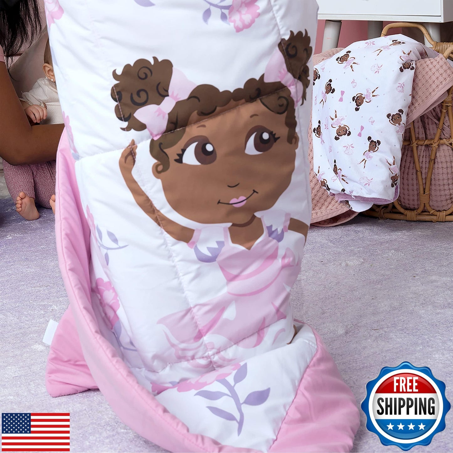 Little Muffincakes Zhara Toddler Quilted Blanket, Ballerina and Flower Print,