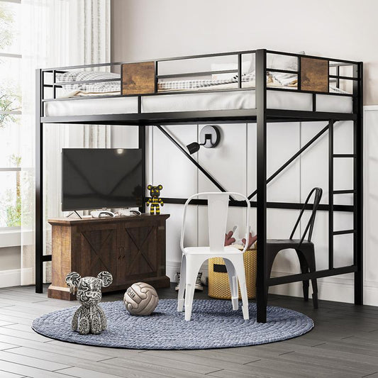 SHA CERLIN Metal Twin Loft Bed Frame with Stairs & Full-Length Guardrail, 【Frame Only No Mattress】Space-Saving, Juniors and Adults, Noise Free#Tiktokshopbacktoschool