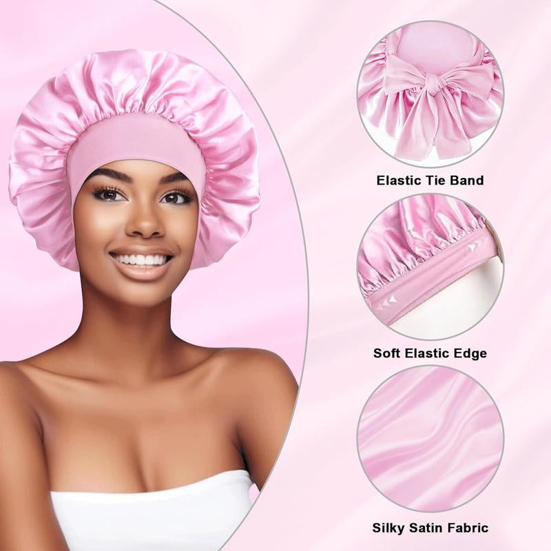 Double Layer Satin Bonnet with Elastic Tie Band, Satin Silk Bonnet, Double Layer Hair Bonnet, Hair Bonnet for Sleeping, Tie Band for Curly Hair, Satin Bonnet, Silk Sleep Cap, Nightcap Gifts for Women