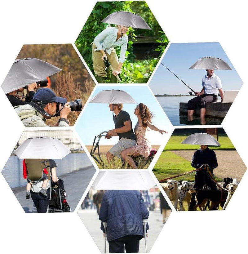 Head Umbrella Hat, Random Colours Compact Folding Hands Free Hat Umbrella for Adults Rain Sun Protection Gardening Fishing Hiking Beach Costume, 36 Inch Nature Cover