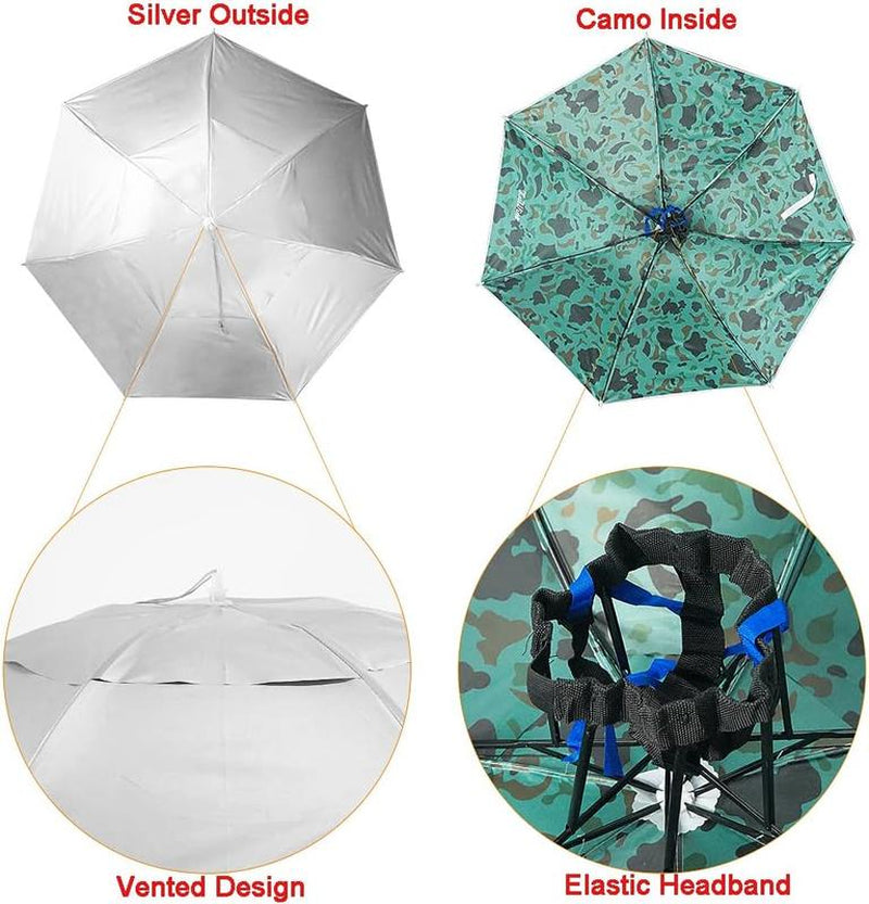 Head Umbrella Hat, Random Colours Compact Folding Hands Free Hat Umbrella for Adults Rain Sun Protection Gardening Fishing Hiking Beach Costume, 36 Inch Nature Cover