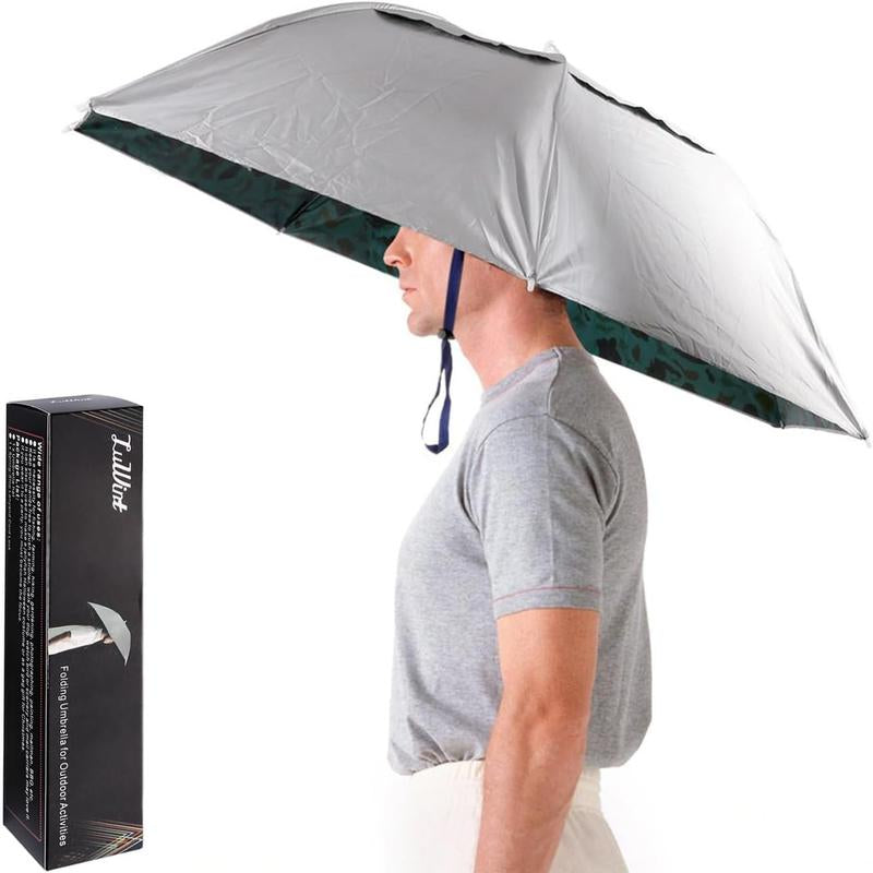 Head Umbrella Hat, Random Colours Compact Folding Hands Free Hat Umbrella for Adults Rain Sun Protection Gardening Fishing Hiking Beach Costume, 36 Inch Nature Cover