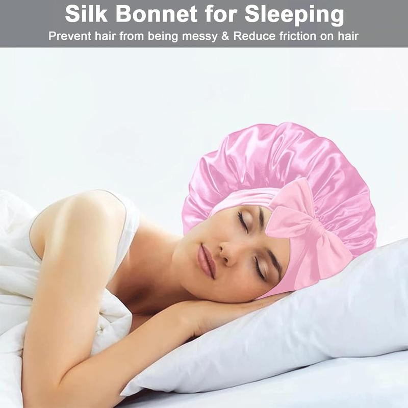 Double Layer Satin Bonnet with Elastic Tie Band, Satin Silk Bonnet, Double Layer Hair Bonnet, Hair Bonnet for Sleeping, Tie Band for Curly Hair, Satin Bonnet, Silk Sleep Cap, Nightcap Gifts for Women