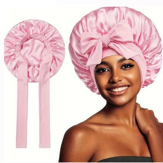 Double Layer Satin Bonnet with Elastic Tie Band, Satin Silk Bonnet, Double Layer Hair Bonnet, Hair Bonnet for Sleeping, Tie Band for Curly Hair, Satin Bonnet, Silk Sleep Cap, Nightcap Gifts for Women