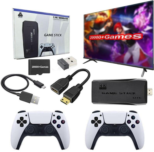2025 New Retro Gaming Console with White Controllers, 9 Emulators, 20,000+ Games, 4K HDMI Output, 2.4Ghz Wireless Controller, Plug & Play (64GB)