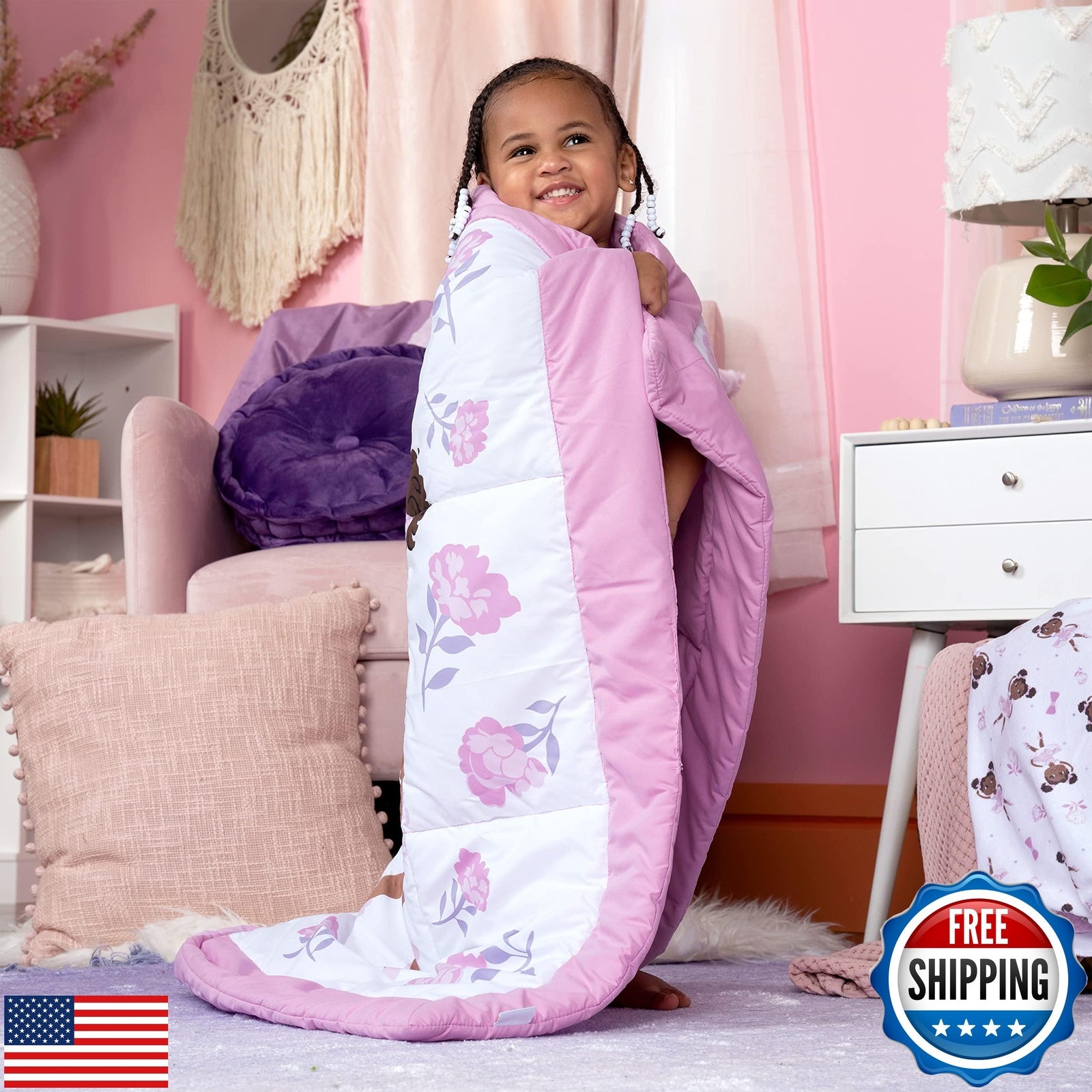 Little Muffincakes Zhara Toddler Quilted Blanket, Ballerina and Flower Print,