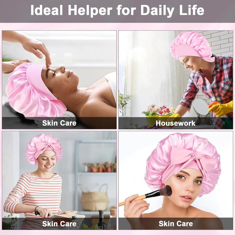 Double Layer Satin Bonnet with Elastic Tie Band, Satin Silk Bonnet, Double Layer Hair Bonnet, Hair Bonnet for Sleeping, Tie Band for Curly Hair, Satin Bonnet, Silk Sleep Cap, Nightcap Gifts for Women