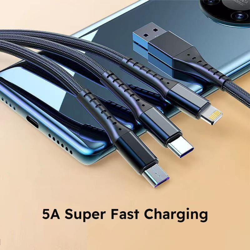 Jogrytece 2Pcs 1.2M/4Ft 66W Super Fast Charging USB Cable Mfi Certified 3 in 1 USB Charging Cable with Type-C, Micro USB, IP Port for Most Phones/Iphones/Tablets C Android Device Smartphone Cellphone Electronic Charger
