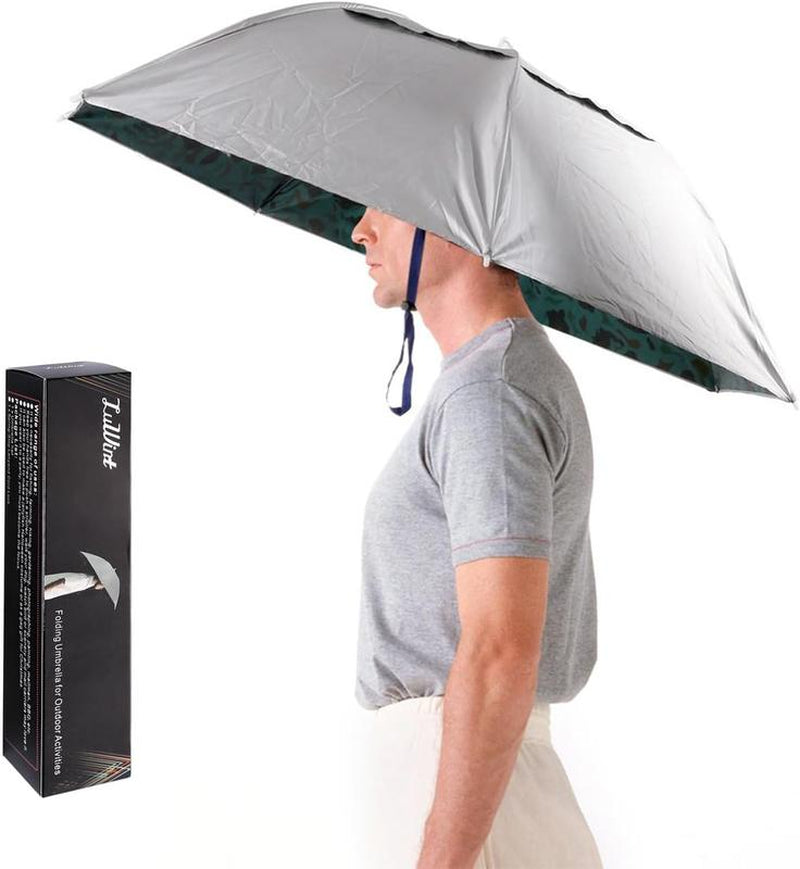 Head Umbrella Hat, Random Colours Compact Folding Hands Free Hat Umbrella for Adults Rain Sun Protection Gardening Fishing Hiking Beach Costume, 36 Inch Nature Cover