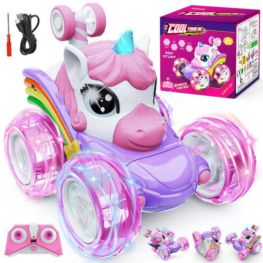 Unicorn RC Car, 360° Rotating 4WD Stunt RC Car with Cute Lights, Rechargeable Car Toys for Girls over 3 Years Old Children'S Birthday Gifts, Christmas Gifts, Presents Electric Colorful Remote Control Rc Cars